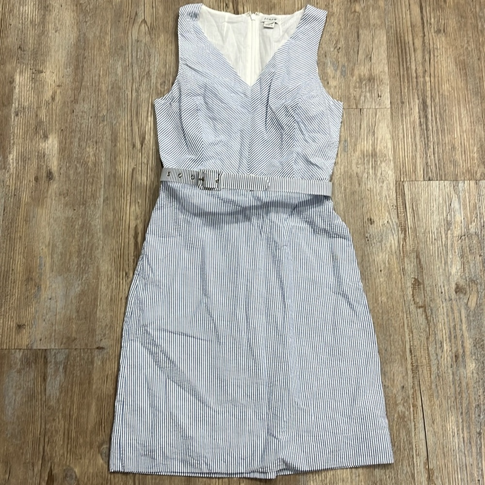 Jcrew blue and white stripe dress, very flattering, comes with removable belt